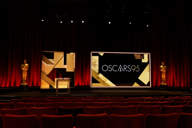 BEVERLY HILLS, CALIFORNIA - JANUARY 24: A view of the podium and the Oscar statue before the announcement of the 95th Academy Award nominations at Samuel Goldwyn Theater on January 24, 2023 in Beverly Hills, California. (Photo by Kevin Winter/Getty Images)