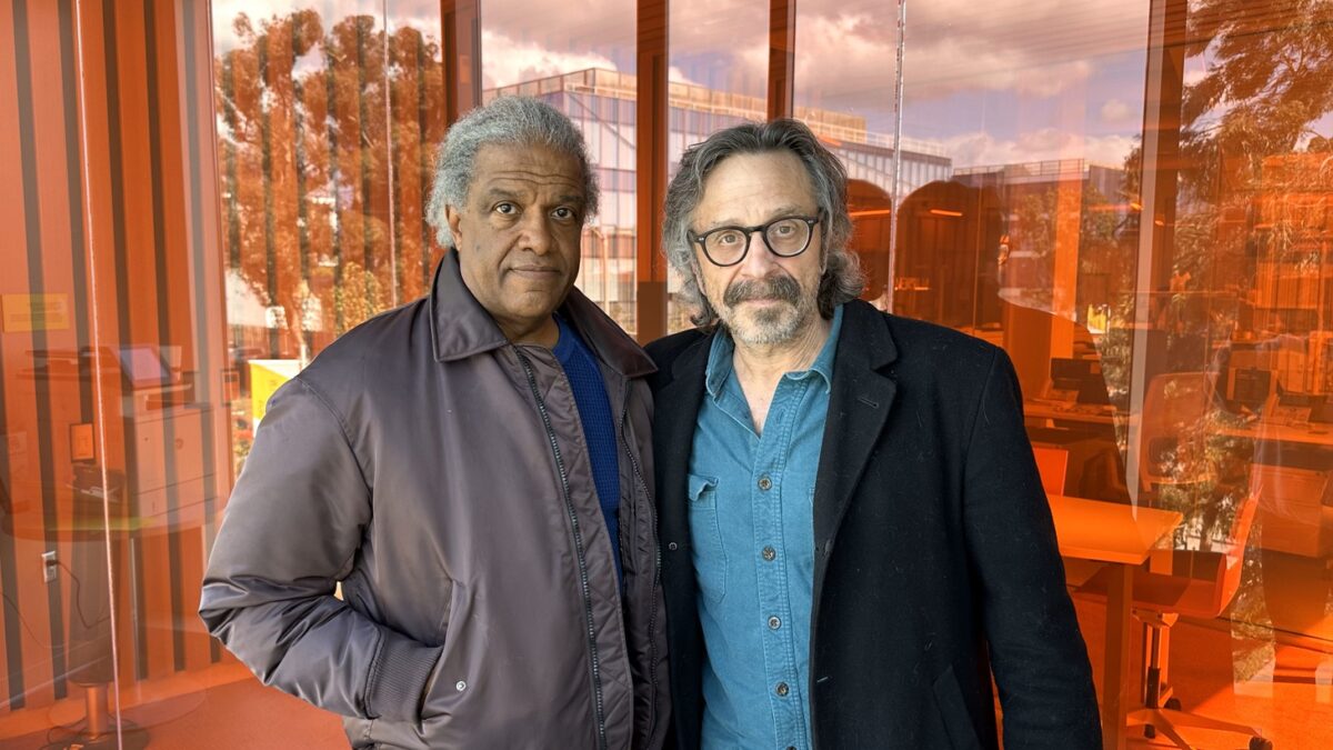 Elvis Mitchell and Marc Maron and KCRW HQ.