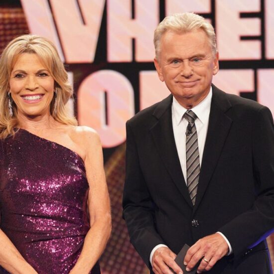 Pat Sajak and Vanna White in an ABC episode of Celebrity Wheel of Fortune.