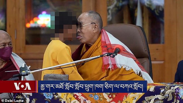 Dalai Lama, 87, apologises after kissing young boy on the lips and asking child to ‘suck’ his tongue