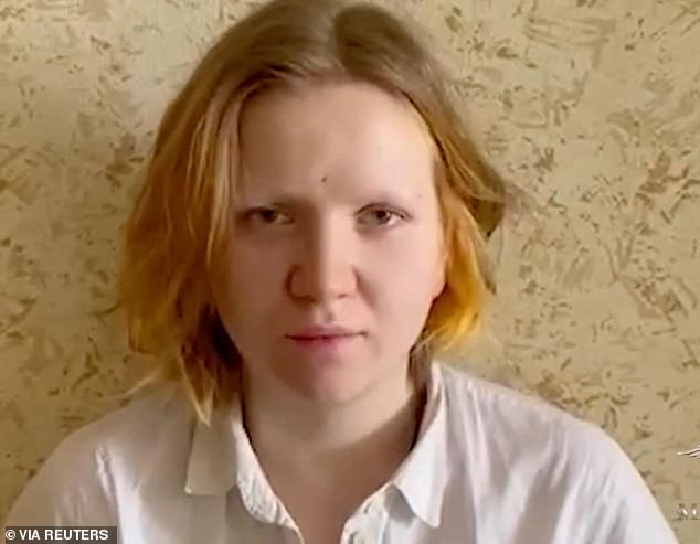 Daria Trepova, 26, appeared in an interrogation video today where she admitted taking the small statue to Kremlin propagandist Vladlen Tatarsky, 40, whose real name is Maxim Fomin, before he was blown to pieces in the blast on Sunday