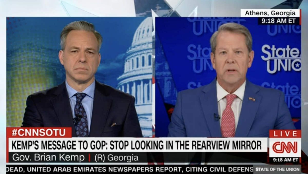 Jake Tapper Presses Gov. Brian Kemp Whether Trump is Unelectable