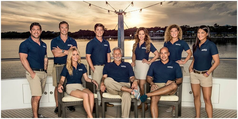 Below Deck Crew Pose in Blue Polos On Ship