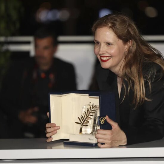 Justine Triet, winner of the Palme d'Or for 'Anatomy of a Fall,' poses for photographers during a photo call following the awards ceremony at the 76th international film festival, Cannes, southern France, Saturday, May 27, 2023.