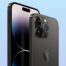 The iPhone 14 Pro Max (front) and iPhone 14 Pro (back) in black on a blue background