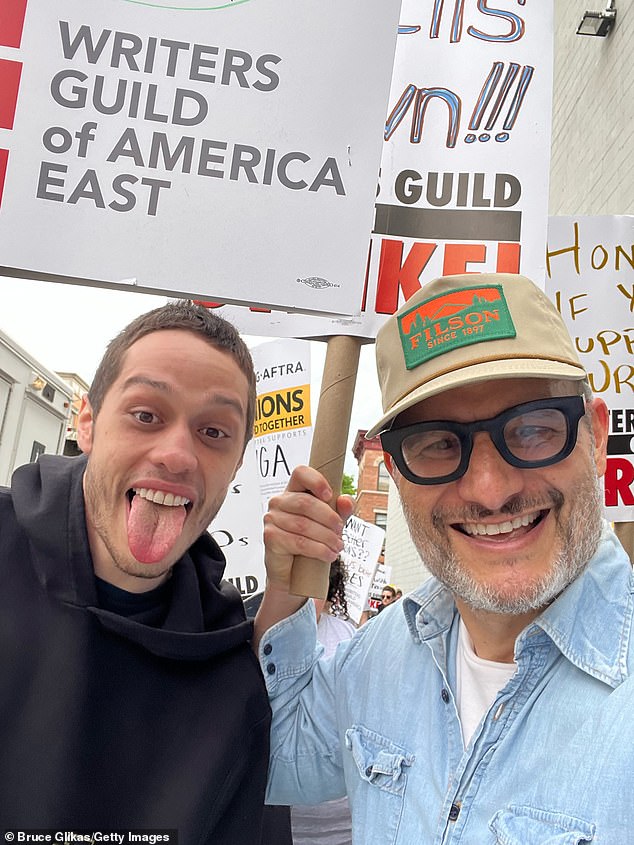 What a guy: Pete Davidson, 29, passed out free pizzas to picketers in New York City on Friday as he continued to support the Writers Guild strike that has brought Hollywood to a standstill