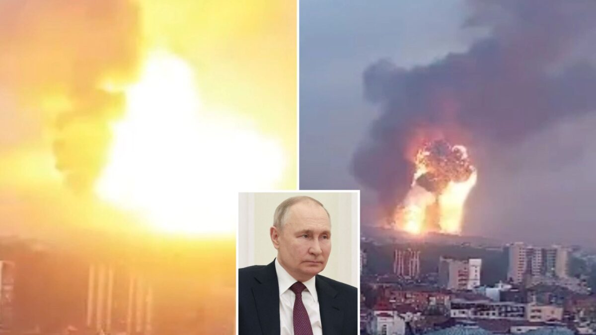 Terrifying moment enormous fireball and mushroom cloud erupts over Ukraine as Russia attacks ammunition silos