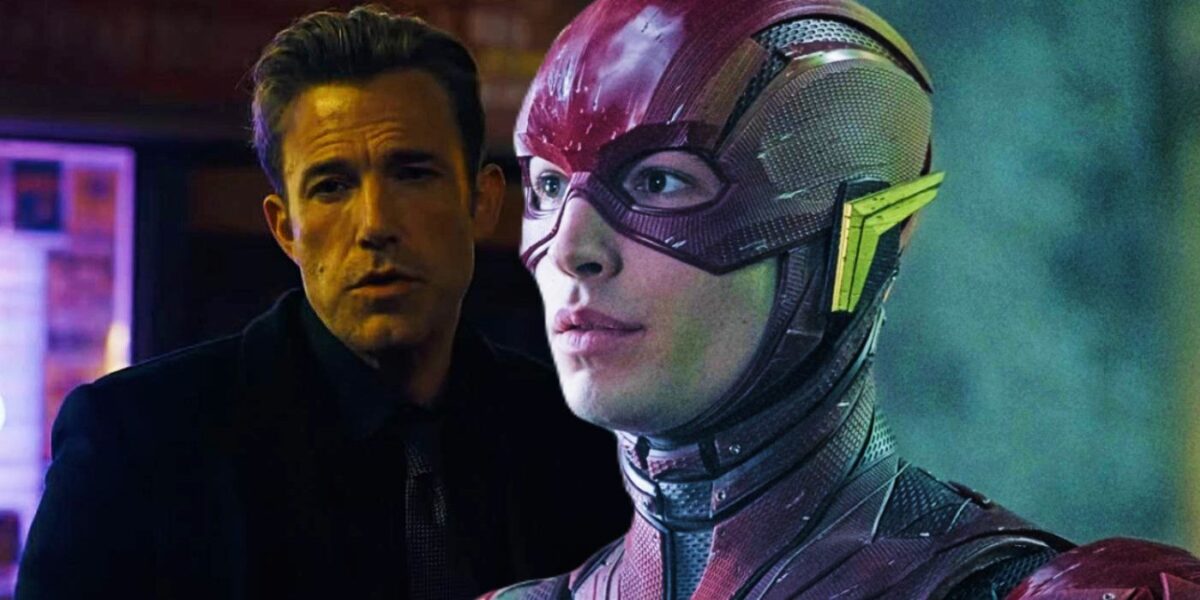 Ben Affleck as Bruce Wayne Batman in The Flash; Ezra Miller as the Barry Allen the Flash in Justice League