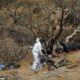 Forensic experts work carry several bags of human remains extracted from the bottom of a ravine in the western Mexican state of Jalisco, Tuesday