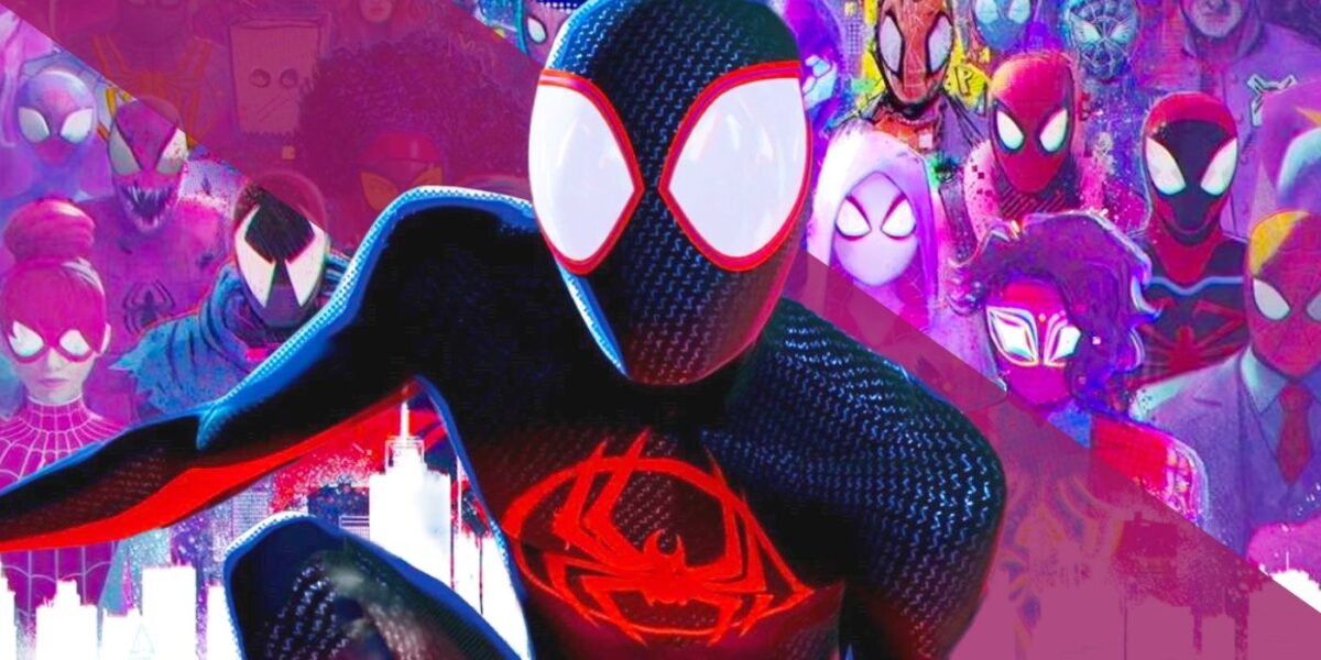 Across the Spider-Verse Collage Image With Miles and Spider-Verse Heroes