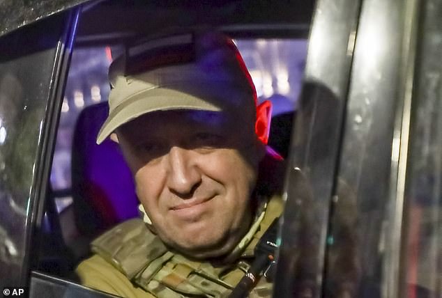 Yevgeny Prigozhin, the owner of the Wagner Group military company, looks out from a military vehicle on a street in Rostov-on-Don, Russia, on June 24, 2023