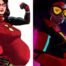 Jessica Drew/Spider-Woman, shown pregnant in her 2015 Marvel Comics series, and Across the Spider-Verse Jessica Drew/Spider-Woman, also pregnant and ready to go into battle.