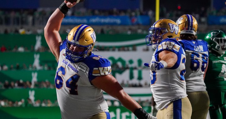 Zach Collaros throws 2 TDs, rushes for one as Blue Bombers beat Roughriders 45-27 – Winnipeg