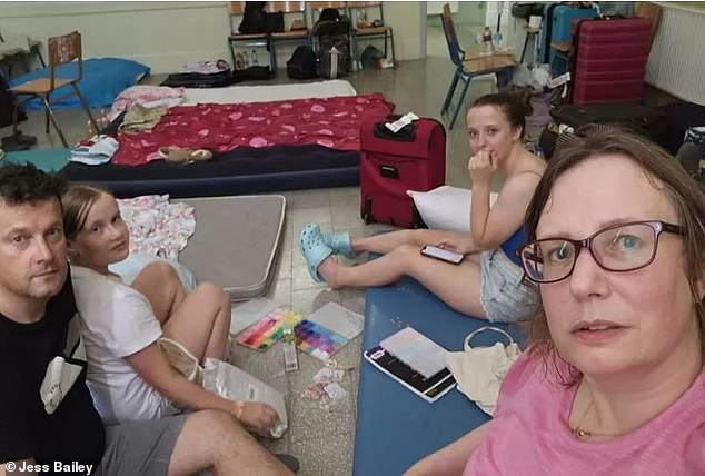 Jess Bailey (bottom right) flew out to Rhodes with her family on Saturday