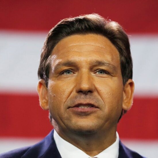 Florida Republican Governor incumbent Ron DeSantis gives a victory speech over Democratic gubernatorial candidate Rep. Charlie Crist during his election night watch party at the Tampa Convention Center on November 8, 2022 .