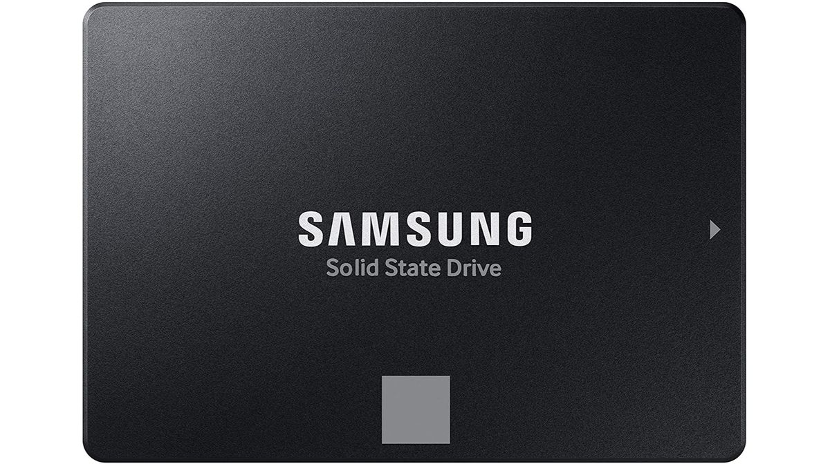 A SATA SSD against a white background