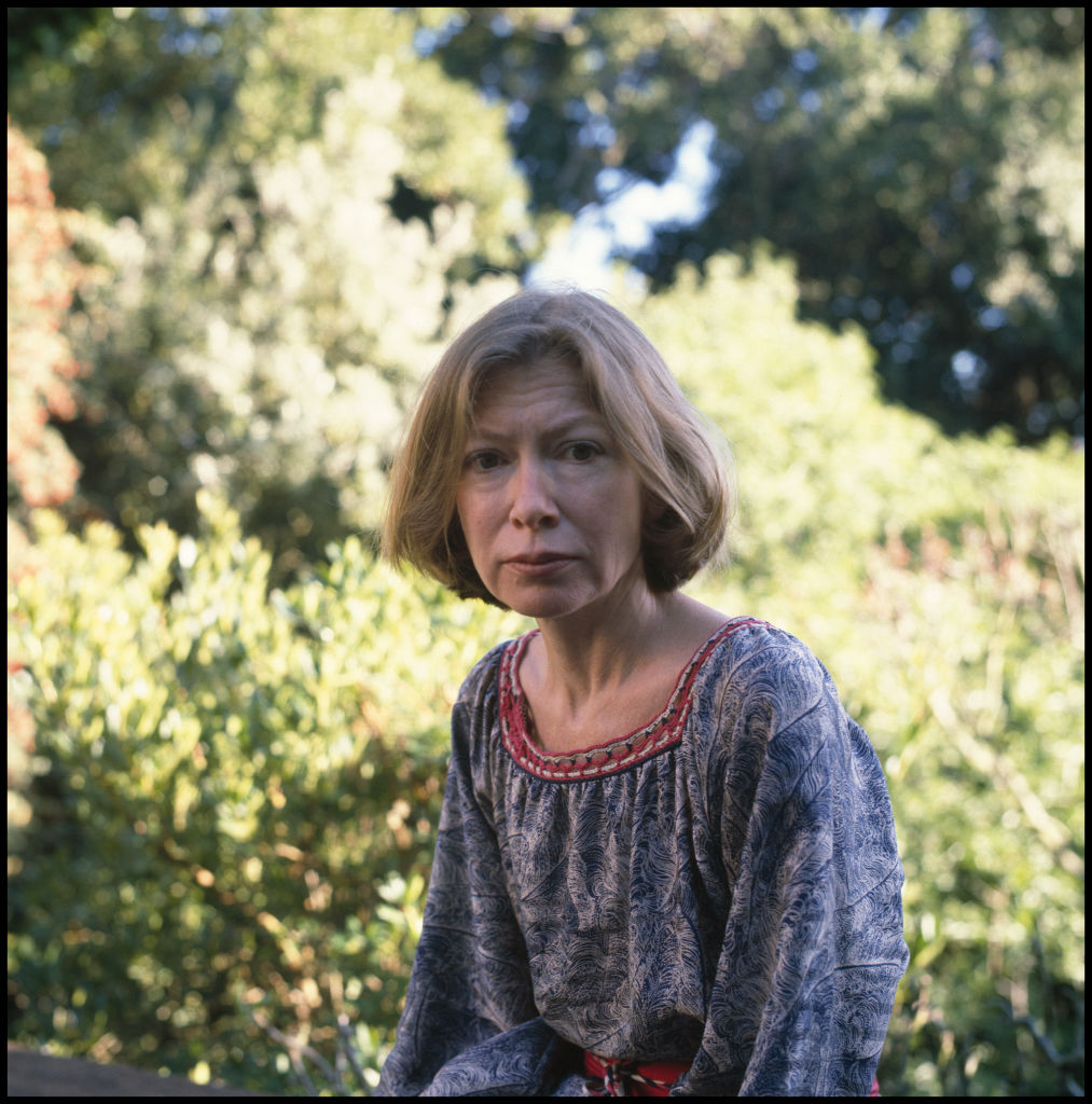 Portrait of American author Joan Didion as she poses outdoors in Berkeley, California in April 1981. (Janet Fries—Getty Images)