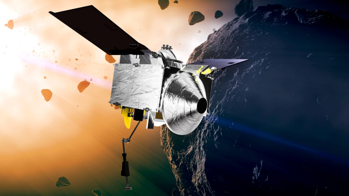 On Sunday, Sept. 24, the spacecraft will fly by Earth and drop off what is expected to be at least a cupful of rubble from the asteroid Bennu. (Conceptual Image Lab—Goddard Space Flight Center—NASA / AP)