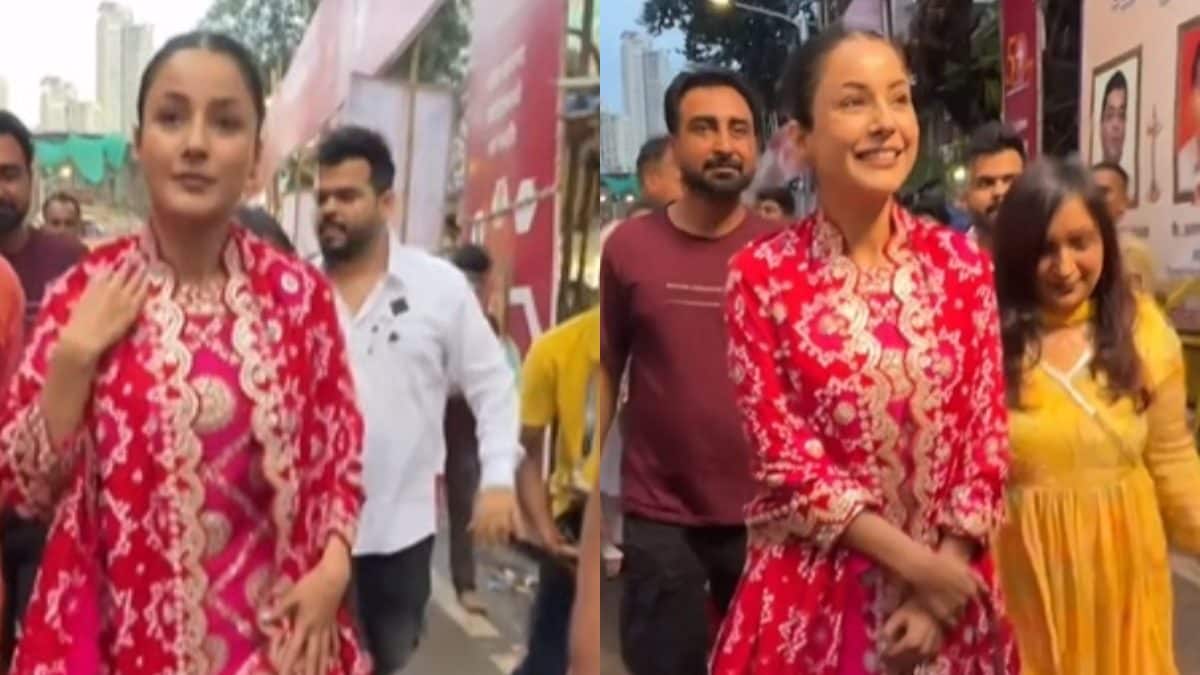 Shehnaaz Gill Looks Ethereal In Pink Ethnic Wear As She Visits Lalbaugcha Raja For Blessing; Photos