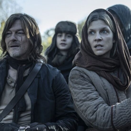 Daryl and Isabelle in carriage on The Walking Dead: Daryl Dixon