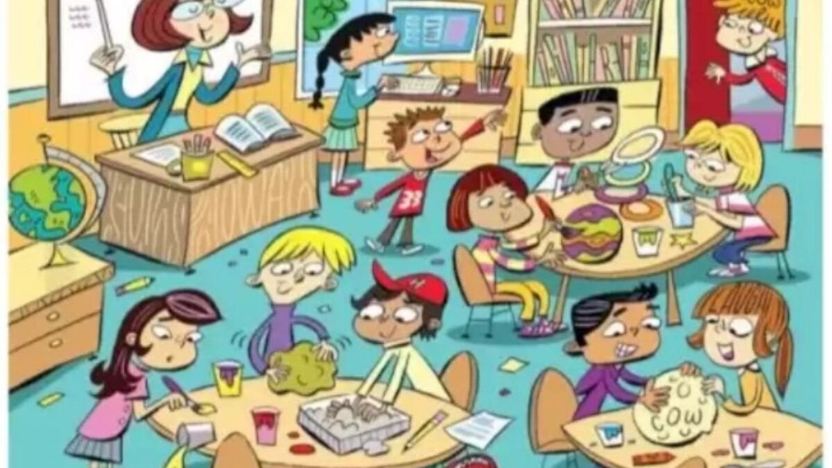 You have a high IQ if you can spot the six hidden words in the busy classroom in under 14 seconds
