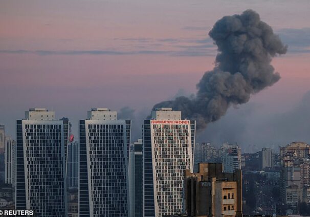 Smoke rises in the sky over the city after a Russian missile and drone strike, amid Russia's attack on Ukraine, in Kyiv, Ukraine December 29, 2023