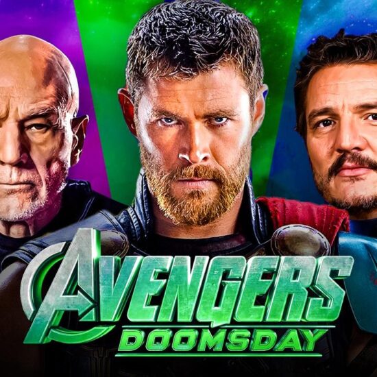 Professor X, Thor, Reed Richards, Avengers Doomsday logo