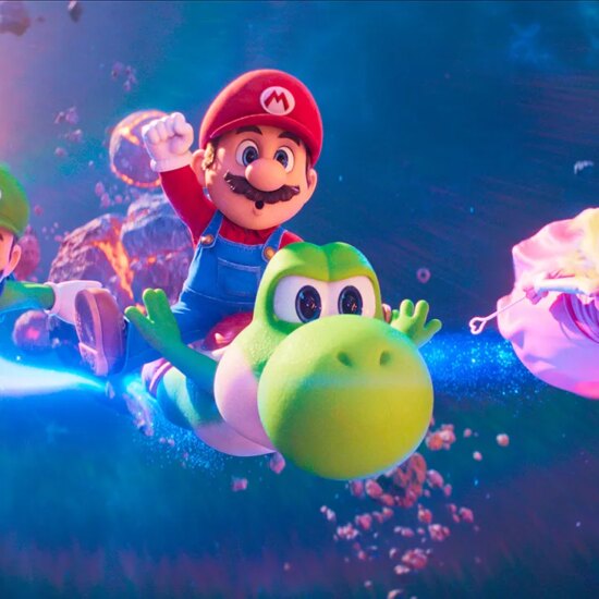 L to R: Luigi (Charlie Day), Mario c(Chris Pratt), Yoshi (Donald Glover) and Princess Peach (Anya Taylor-Joy) in Nintendo and Illumination’s The Super Mario Galaxy Movie, directed by Aaroan Horvath and Michael Jelenic.