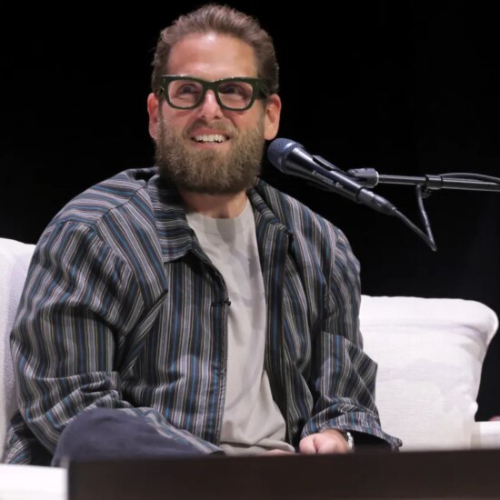 Jonah Hill speaks on stage during SiriusXM’s ‘SmartLess LIVE’ at Avalon Hollywood on April 25, 2026.