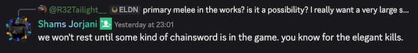 Helldivers 2 devs want to add the chainsword.