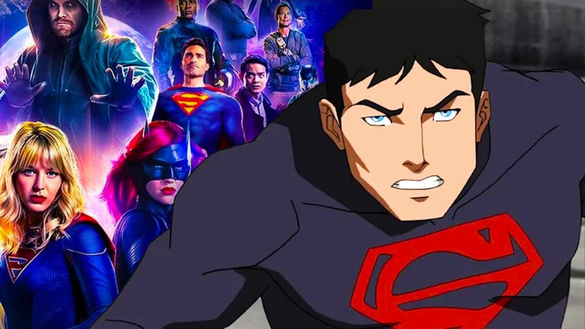 Arrowverse main superheroes from Crisis on Infinite Earths poster, Superboy.