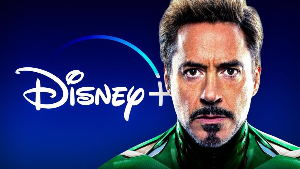 Disney Plus logo, Robert Downey Jr's face in the MCU