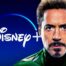 Disney Plus logo, Robert Downey Jr's face in the MCU