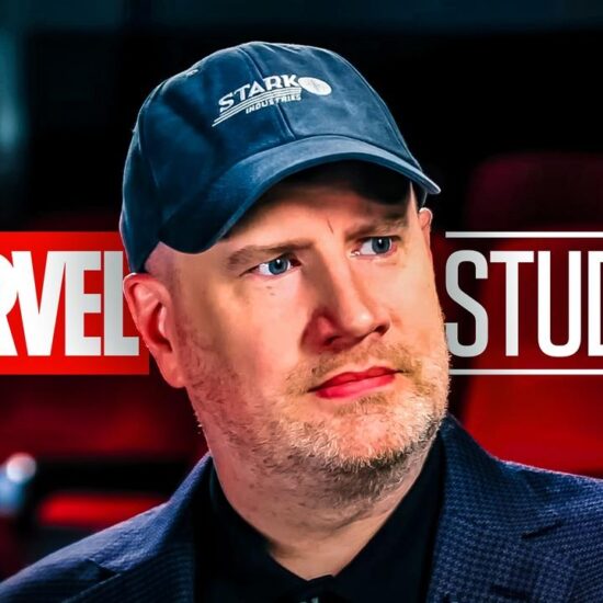 Kevin Feige in Stark Industries hat, Marvel Studios logo
