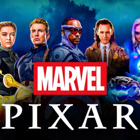 Marvel superheroes, Pixar and Marvel logos