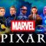 Marvel superheroes, Pixar and Marvel logos