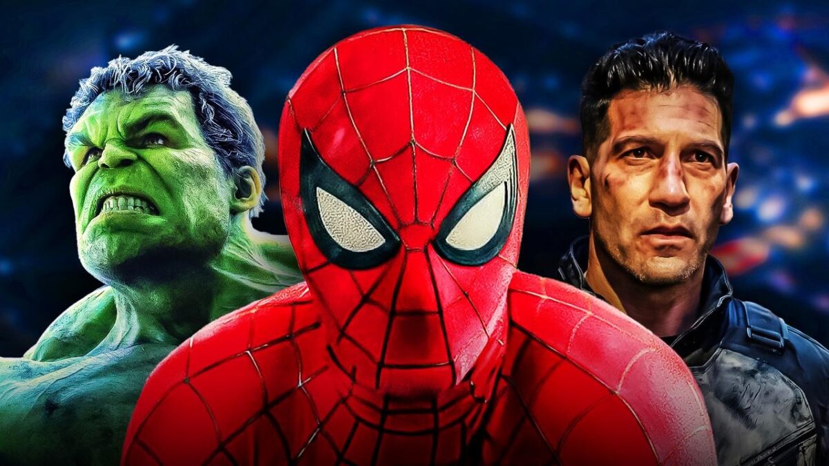 Spider-Man with the Hulk and Punisher behind him.