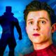 Tom Holland as Peter Parker aka Spider-Man, silhouette of Marvel villain Tombstone