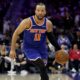 Jalen Brunson #11 of the New York Knicks dribbles the ball during Game Three of the Second Round of the NBA Eastern Conference Playoffs against the Philadelphia 76ers at Xfinity Mobile Arena on May 08, 2026 in Philadelphia, Pennsylvania.