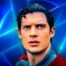 David Corenswet as Superman with glowing logo in background