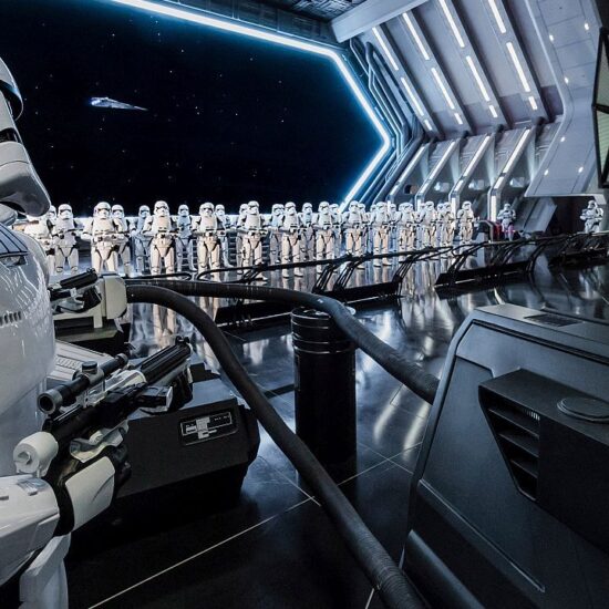 Stormtroopers inside Rise of the Resistance