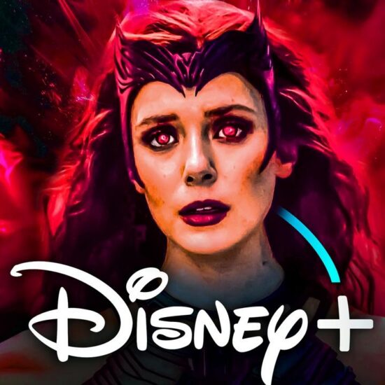 Wanda in WandaVision, Disney Plus logo