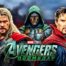 Doctor Doom, Thor, and and Doctor Strange before the Avengers: Doomsday logo.