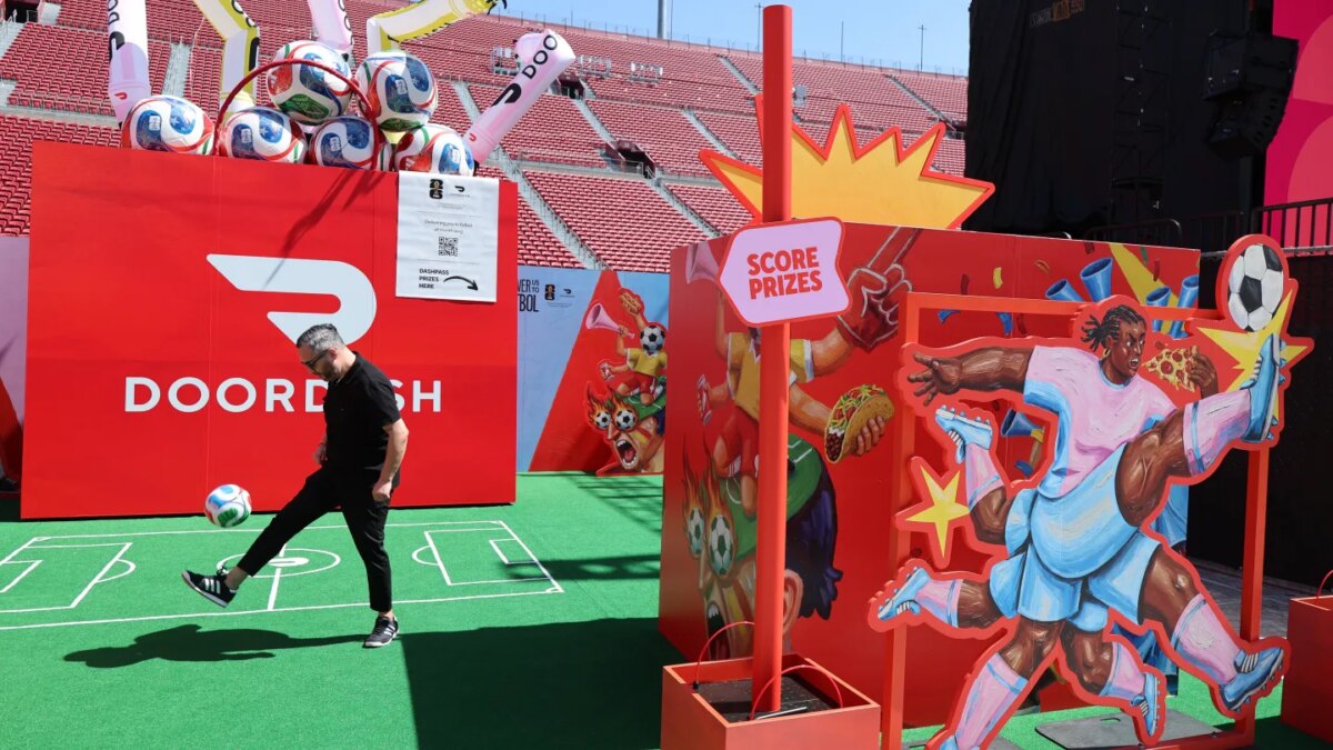 Carlos Maciel, a TikTok content creator, at the DoorDash booth during a preview of the FIFA Fan Festival Los Angeles ahead of the kickoff for FIFA World Cup 2026 at Los Angeles Memorial Coliseum on June 10, 2026.