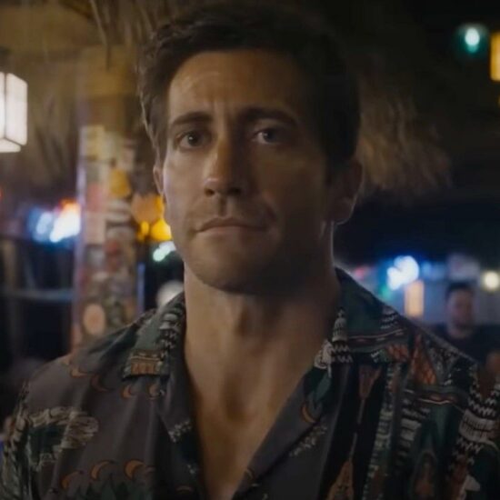Jake Gyllenhaal as Dalton looking straight forward with a serious face in Road House.