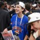 Timothée Chalamet celebrating as the New York Knicks win the 2026 NBA Finals.