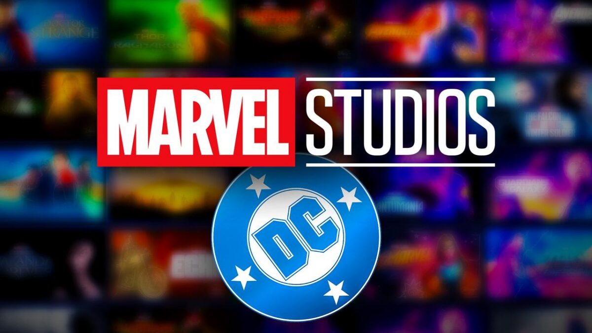 Marvel Studios and DC logos, movie and tv posters in background