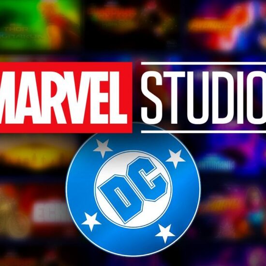 Marvel Studios and DC logos, movie and tv posters in background