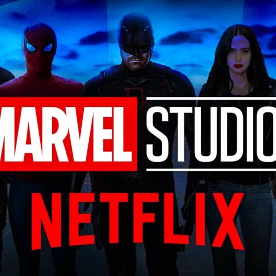 Marvel Studios and Netflix logos and superheroes