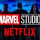 Marvel Studios and Netflix logos and superheroes